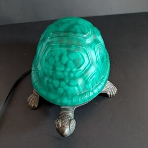 Turtle Green Glass Table Desk Lamp Night Light Bronze Metal Brass Bronze Base